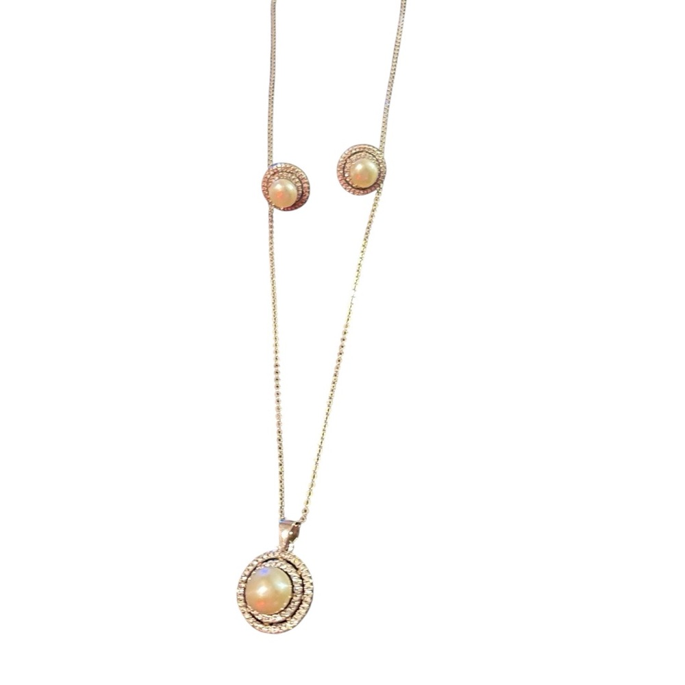 Elegant rhodium silver and Cream Jewelry Set